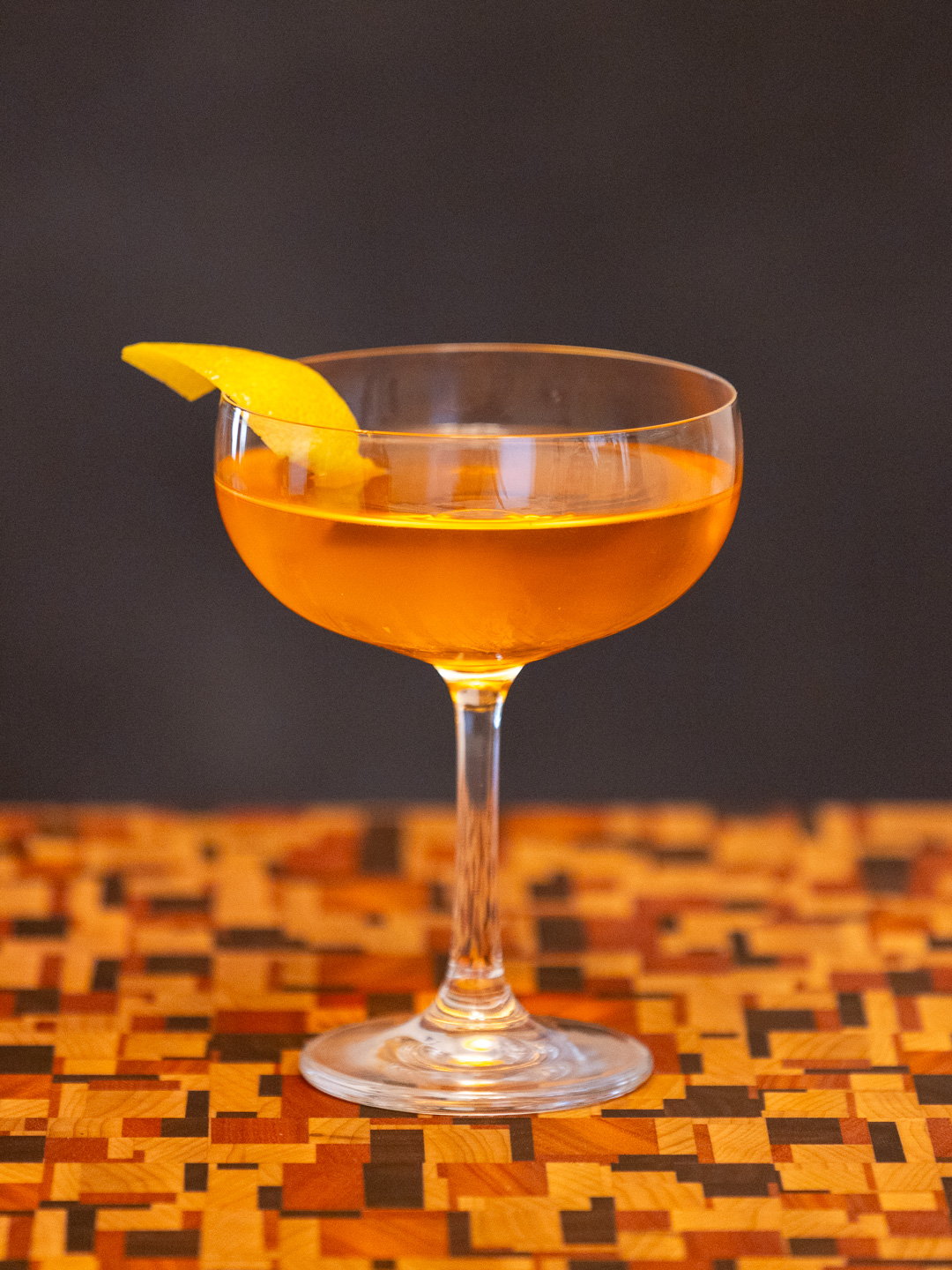 A lemon peel twist as a garnish