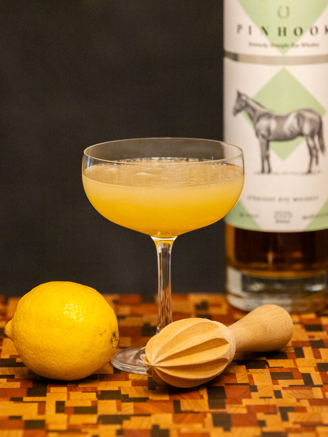 The Egg-Free Rye Whiskey Sour cocktail in a coupe glass