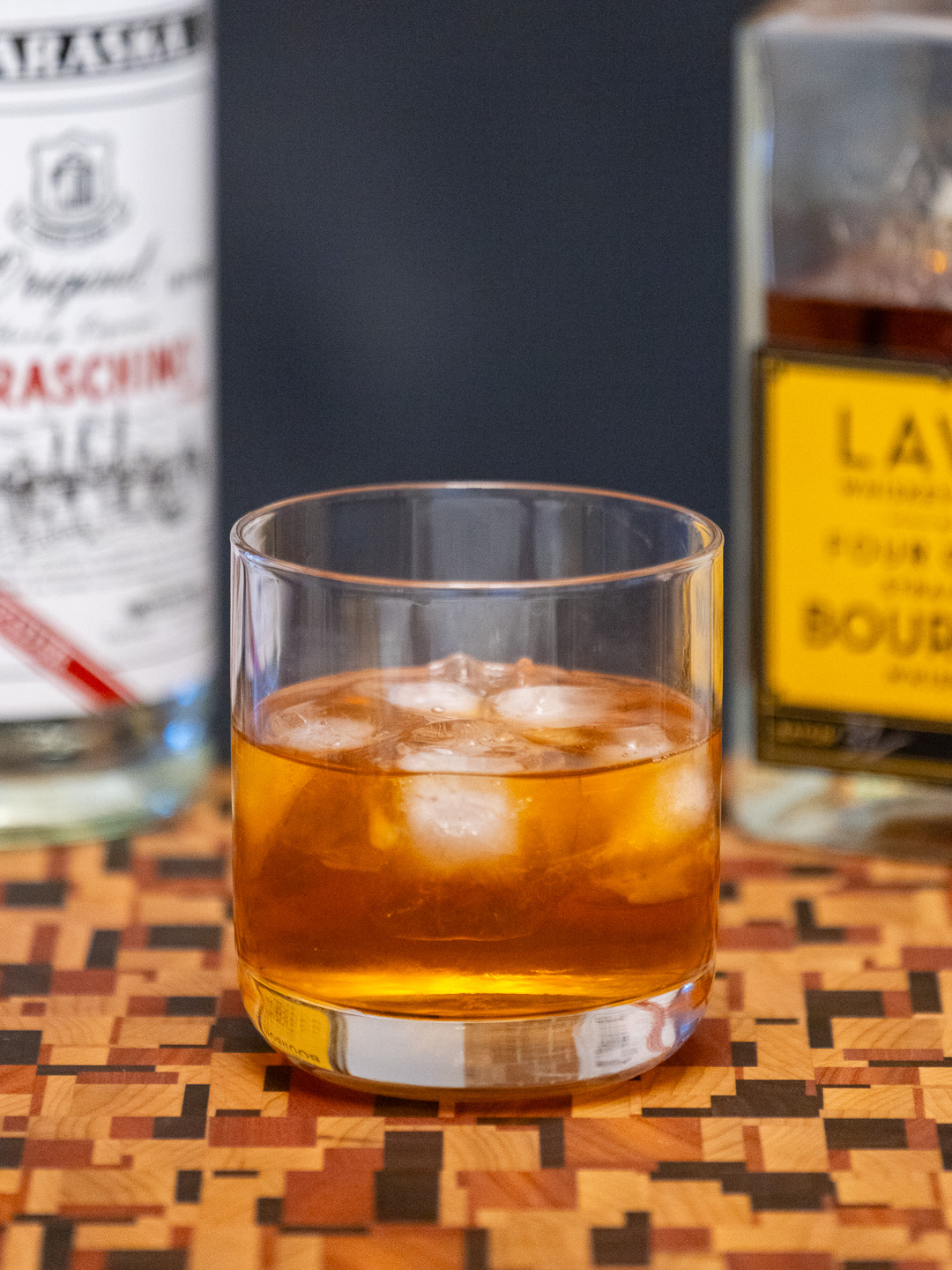 The Fancy Free cocktail in an old fashioned glass